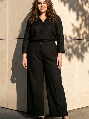 Chico's SZ 1.5/12 Black Straight Wide Leg Crop Hi Rise Trouser